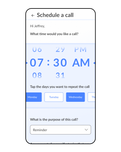 Scheduling a wake up call in the app